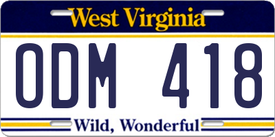 WV license plate ODM418