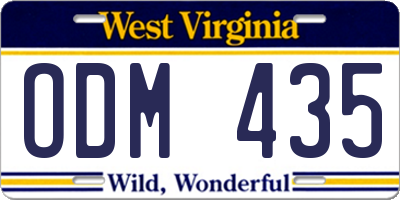 WV license plate ODM435