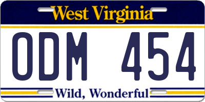 WV license plate ODM454
