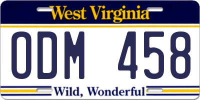 WV license plate ODM458