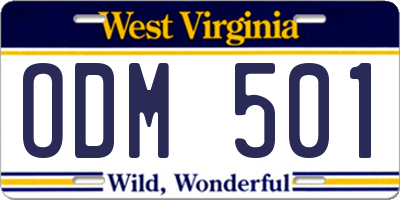 WV license plate ODM501