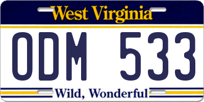 WV license plate ODM533
