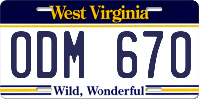 WV license plate ODM670