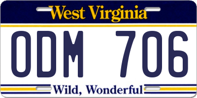 WV license plate ODM706