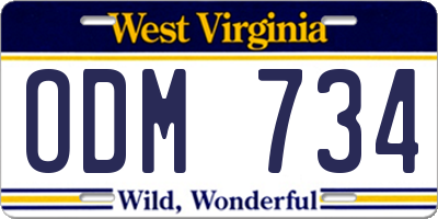 WV license plate ODM734