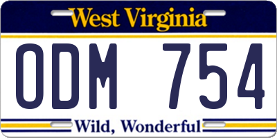 WV license plate ODM754