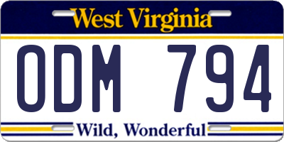 WV license plate ODM794