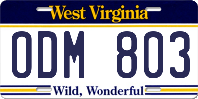 WV license plate ODM803