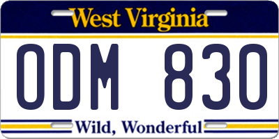 WV license plate ODM830