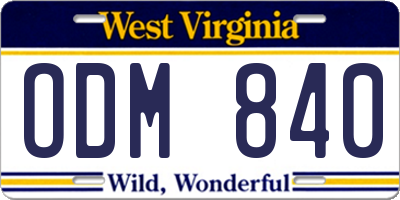 WV license plate ODM840