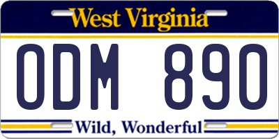 WV license plate ODM890