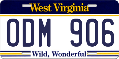 WV license plate ODM906