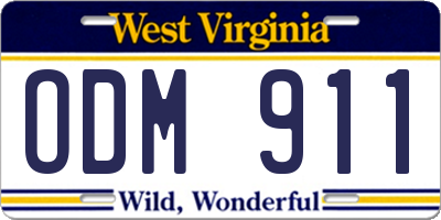 WV license plate ODM911