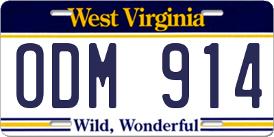 WV license plate ODM914