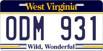 WV license plate ODM931