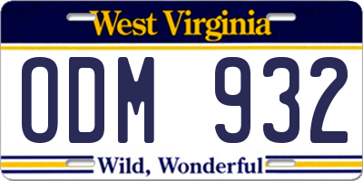WV license plate ODM932