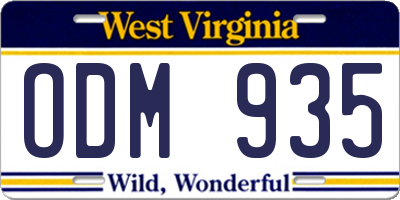 WV license plate ODM935