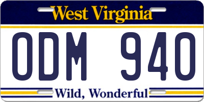 WV license plate ODM940