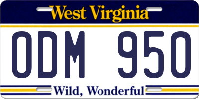 WV license plate ODM950
