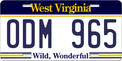 WV license plate ODM965