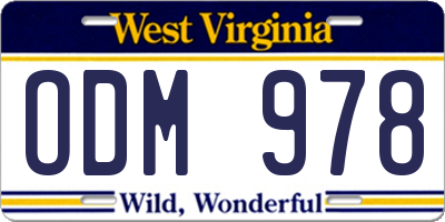 WV license plate ODM978