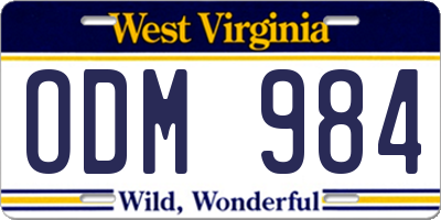 WV license plate ODM984