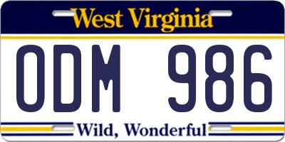 WV license plate ODM986