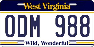 WV license plate ODM988