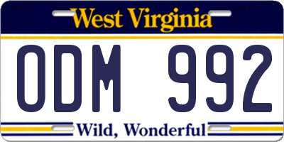 WV license plate ODM992