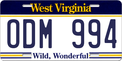 WV license plate ODM994
