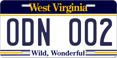 WV license plate ODN002