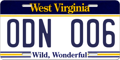 WV license plate ODN006