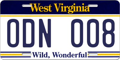 WV license plate ODN008