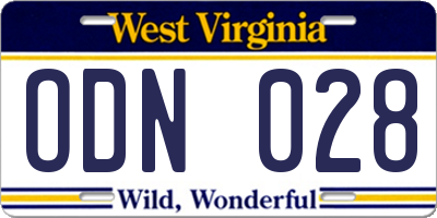 WV license plate ODN028