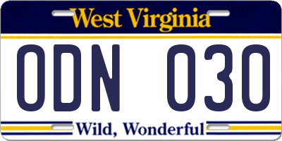 WV license plate ODN030