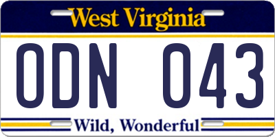 WV license plate ODN043