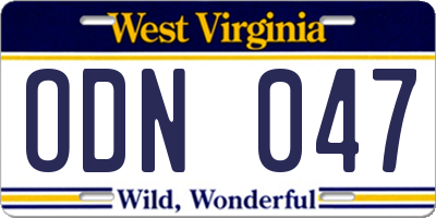 WV license plate ODN047
