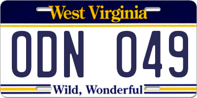 WV license plate ODN049
