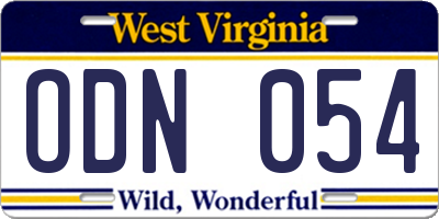 WV license plate ODN054