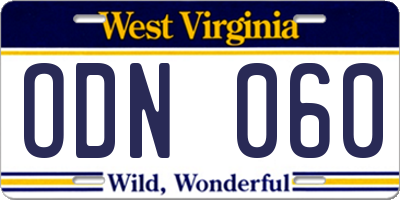 WV license plate ODN060