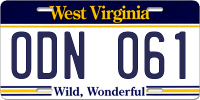 WV license plate ODN061