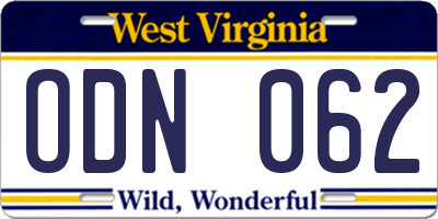 WV license plate ODN062