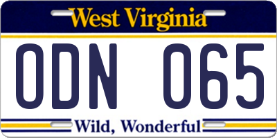 WV license plate ODN065