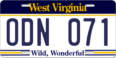 WV license plate ODN071
