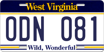 WV license plate ODN081