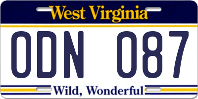 WV license plate ODN087