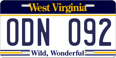 WV license plate ODN092