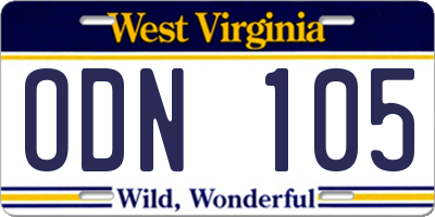 WV license plate ODN105