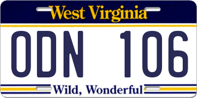 WV license plate ODN106