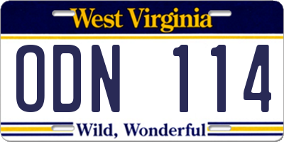 WV license plate ODN114